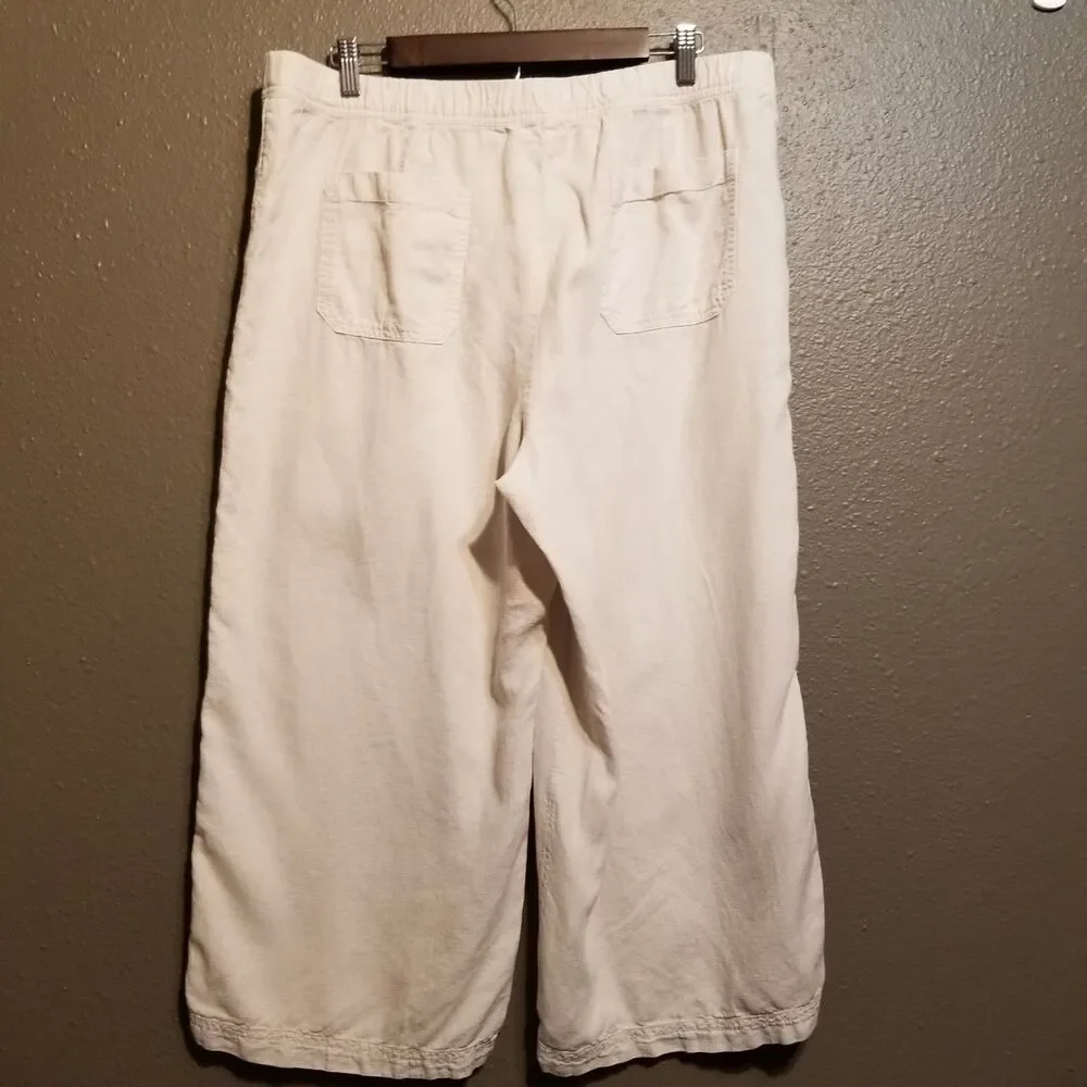 Pure J Jill LP Petite Pants 100% Linen Cream Wide Leg Crop Coastal Lagenlook